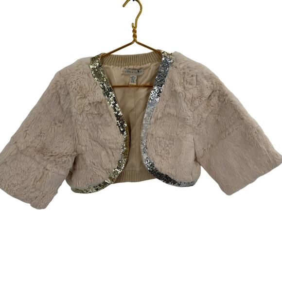 Lord & Taylor Rabbit Fur Sequin Trim Bolero - L/XL - Cream - Picture 2 of 8